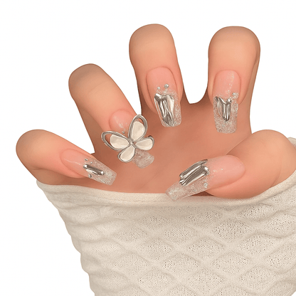 Luxury full-cover press-on nails 24pc set with clear nude tips and rhinestones on Tampa Home & Garden Store