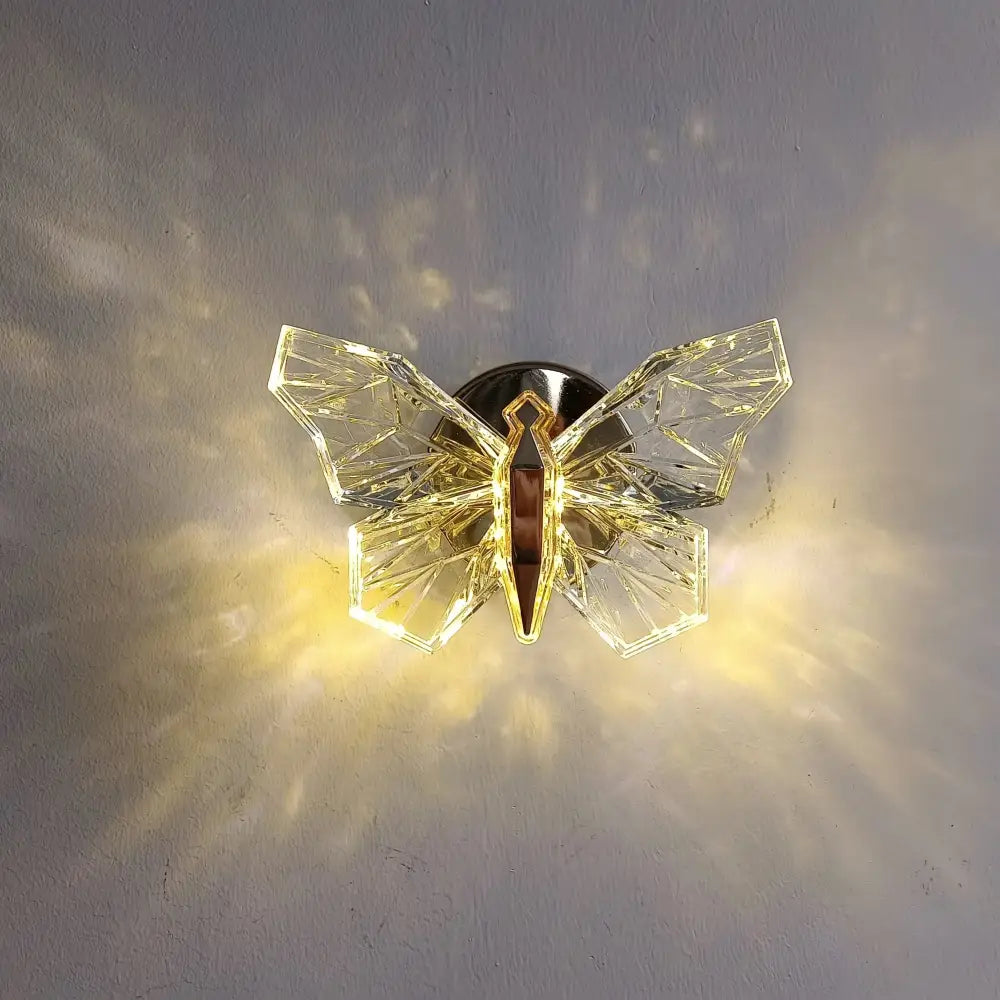 Gold butterfly Nordic LED wall lamp by Decorbites, crystal-cut wings, warm glow on Tampa Home & Garden Store