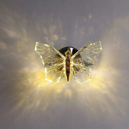 Gold butterfly Nordic LED wall lamp by Decorbites, crystal-cut wings, warm glow on Tampa Home & Garden Store