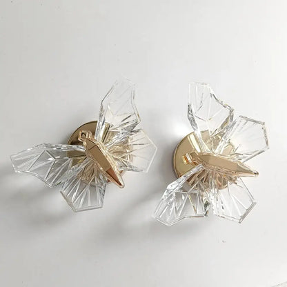 Gold Butterfly Nordic LED Wall Lamp pair, gold base with clear crystal petals by Decorbites on Tampa Home & Garden Store