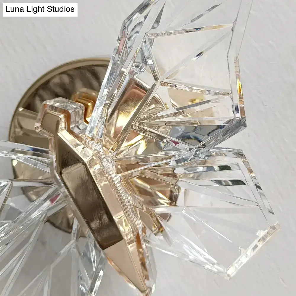 Gold Butterfly Nordic LED Wall Lamp with crystal facets and gold metal mount on Tampa Home & Garden Store