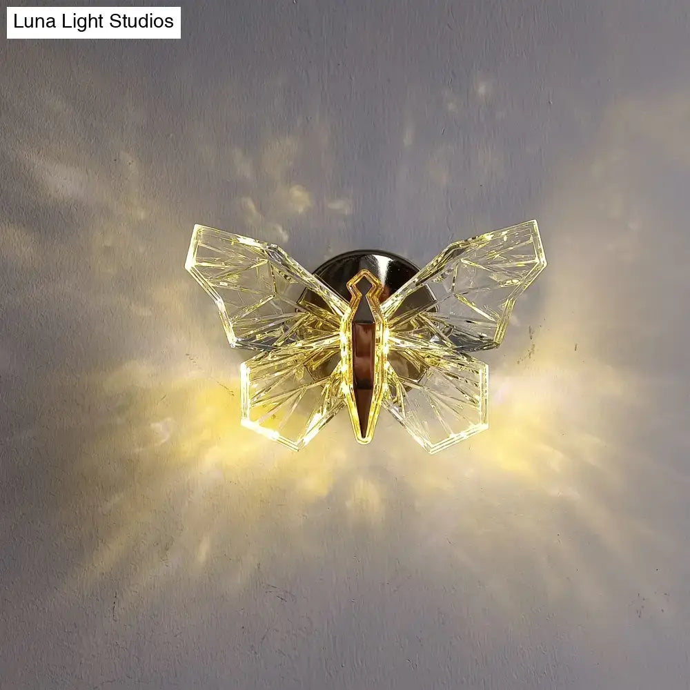 Gold Butterfly Nordic LED Wall Lamp by Decorbites with crystal wings and warm glow on Tampa Home & Garden Store
