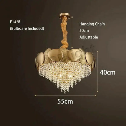 Luxury gold crystal LED ceiling chandelier by Decorbites, 55cm wide, with 50cm adjustable chain on Tampa Home & Garden Store