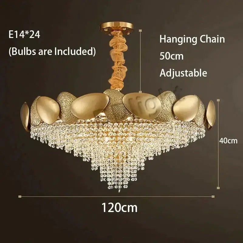 Luxury gold crystal LED chandelier Decorbites, 120cm wide, 40cm drop, bulbs included on Tampa Home & Garden Store