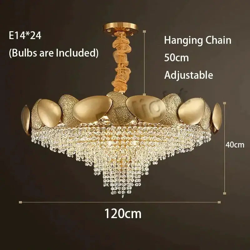 Luxury gold crystal LED ceiling chandelier Decorbites, E14x24 bulbs included, 120cm wide on Tampa Home & Garden Store