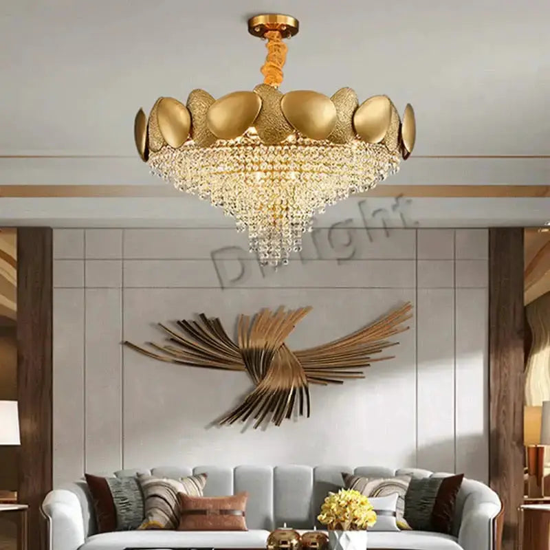 Luxury gold crystal LED ceiling chandelier Decorbites with crystals and gold frame on Tampa Home & Garden Store
