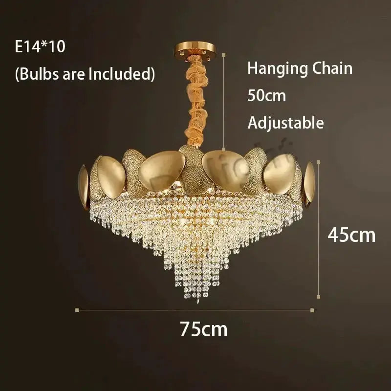 Decorbites luxury gold crystal LED ceiling chandelier with petal accents and cascading crystals on Tampa Home & Garden Store