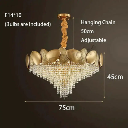 Decorbites luxury gold crystal LED ceiling chandelier with petal accents and cascading crystals on Tampa Home & Garden Store