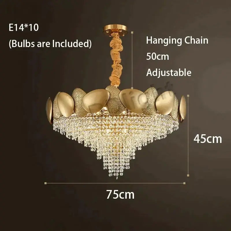 Luxury gold crystal LED ceiling chandelier for living room by Decorbites with crystal fringe on Tampa Home & Garden Store