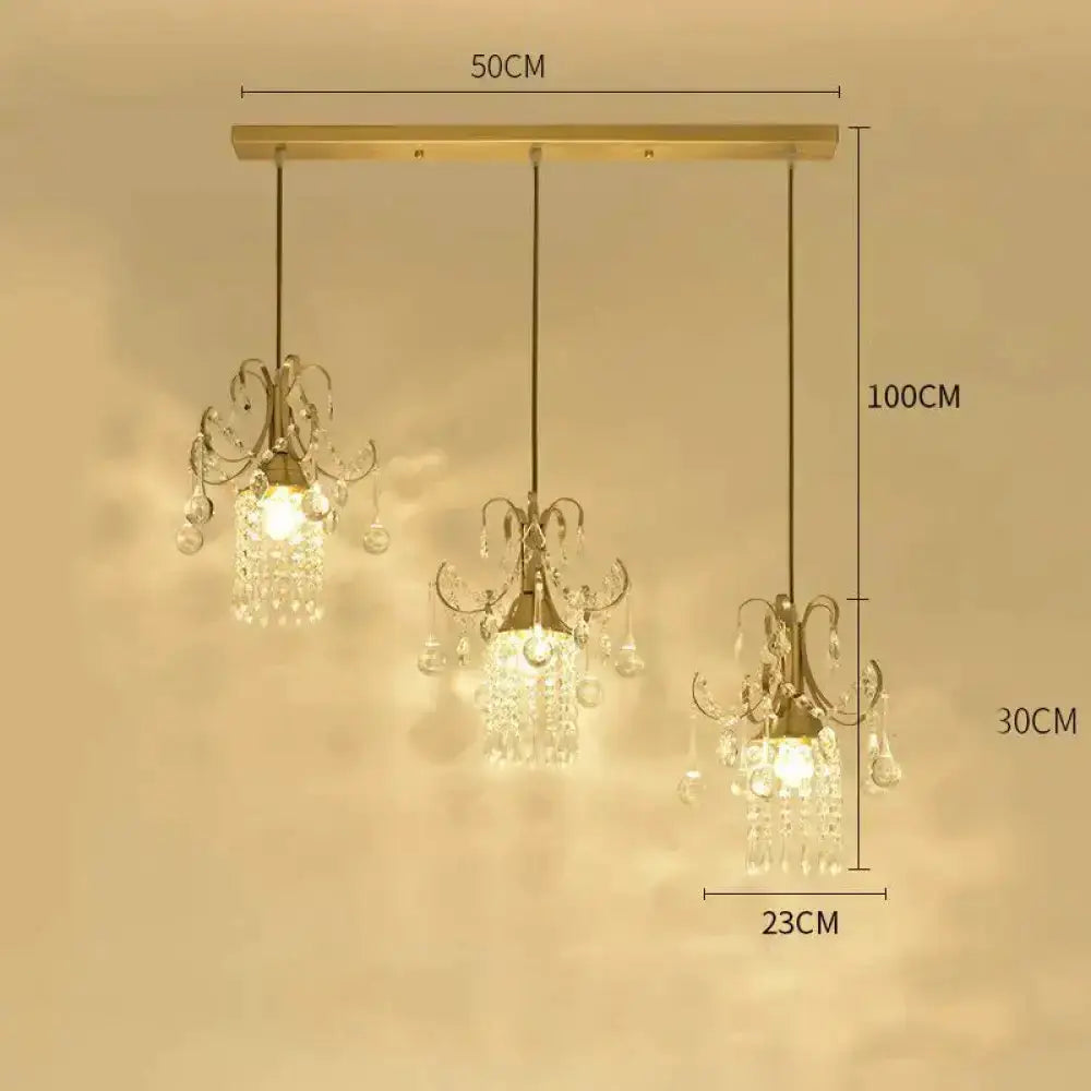 Pendant light trio in gold crystal with hanging drops for dining room chandelier on Tampa Home & Garden Store