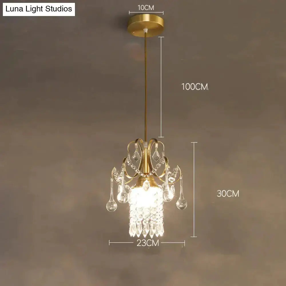Pendant light gold crystal chandelier by Decorbites with crystal drops, single head on Tampa Home & Garden Store