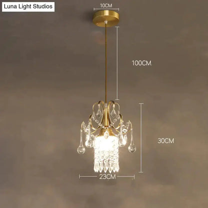 Pendant light gold crystal chandelier by Decorbites with crystal drops, single head on Tampa Home & Garden Store