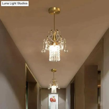 Decorbites gold crystal pendant light head chandelier for dining room with crystal drops on Tampa Home & Garden Store
