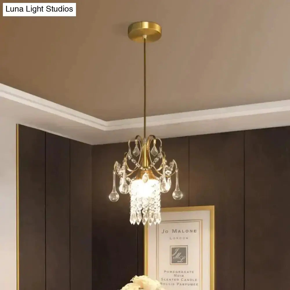Pendant light chandelier in luxury gold crystal for dining with hanging prisms on Tampa Home & Garden Store