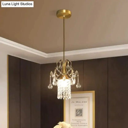 Pendant light chandelier in luxury gold crystal for dining with hanging prisms on Tampa Home & Garden Store