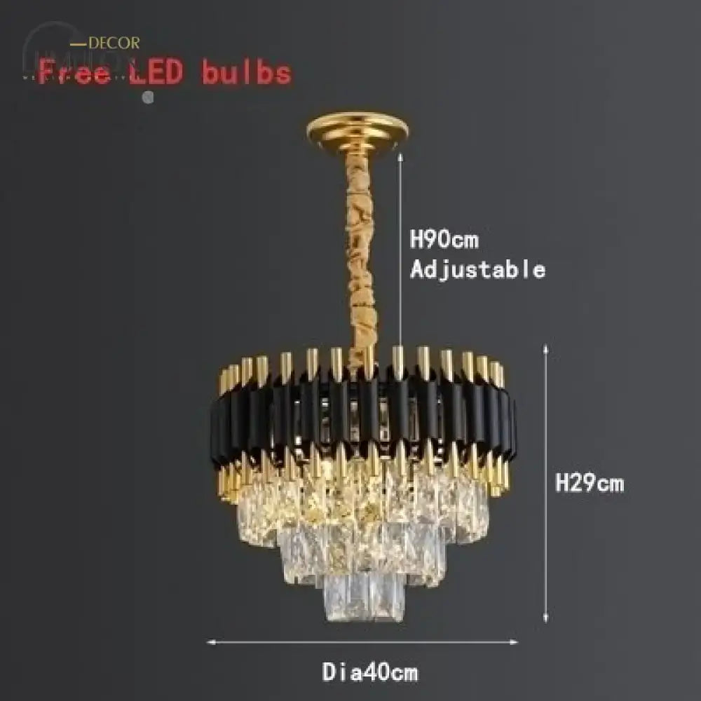 Black Crystal Tiered Chandelier with gold accents, adjustable height to 90cm by Decorbites on Tampa Home & Garden Store