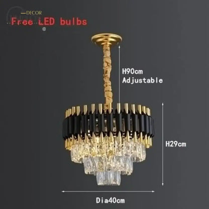 Black Crystal Tiered Chandelier with gold accents, adjustable height to 90cm by Decorbites on Tampa Home & Garden Store
