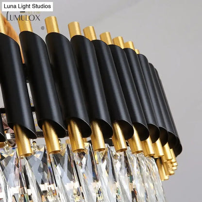 Black crystal tiered chandelier with gold-tone caps and dangling crystals Decorbites on Tampa Home & Garden Store