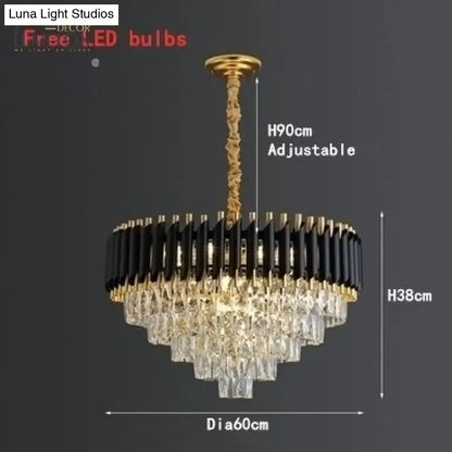 Black Crystal Tiered Chandelier by Decorbites, gold accents, adjustable 90cm height on Tampa Home & Garden Store