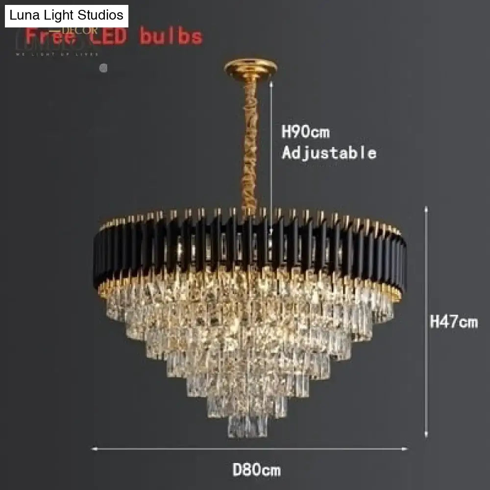 Black crystal tiered chandelier with gold accents by Decorbites, adjustable H90cm on Tampa Home & Garden Store