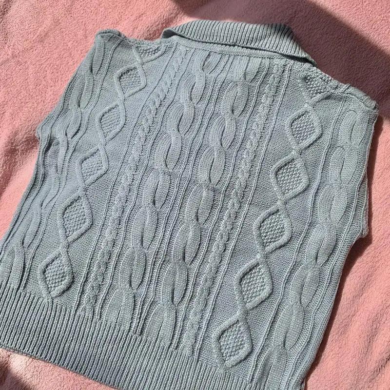 Grey Stevvex cable-knit sweater pullover with turn-down collar, feminine relaxed fit on Tampa Home & Garden Store