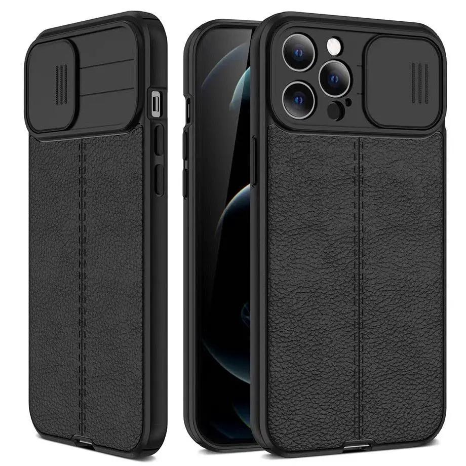Lux Leather Black Shockproof Case for iPhone
