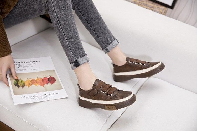 Stevvex luxury leather women's sneakers in brown with white sole casual flat walking shoes on Tampa Home & Garden Store