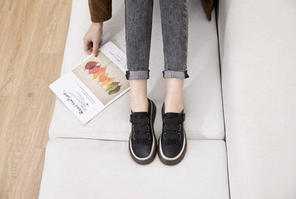 Women's black leather sneakers with white sole, lace-up casual walking shoes on Tampa Home & Garden Store