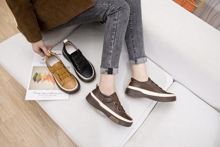 Stevvex leather women's sneakers brown three colors mustard black on Tampa Home & Garden Store