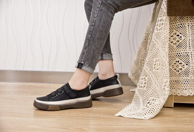 Luxury Leather Women's Sneakers Stevvex black leather casual flats with Velcro on Tampa Home & Garden Store