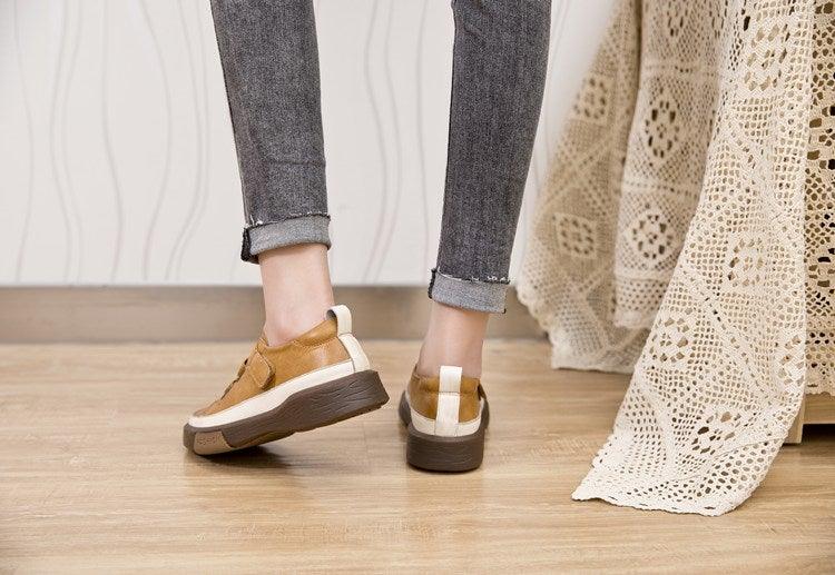 Stevvex womens luxury leather sneakers tan brown with white heel tab and contrasting sole on Tampa Home & Garden Store