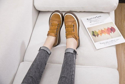 Stevvex Luxury Leather Womens Sneakers brown genuine leather casual flat lace-up shoes on Tampa Home & Garden Store