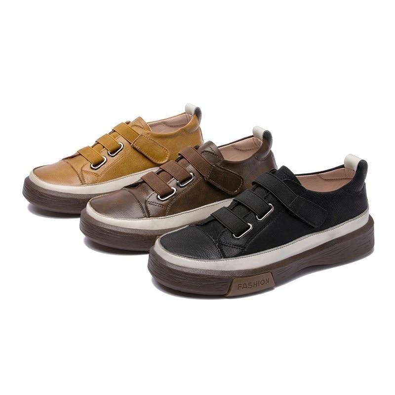 Stevvex leather women's sneakers set of 3 mustard brown black with Velcro casual walk on Tampa Home & Garden Store