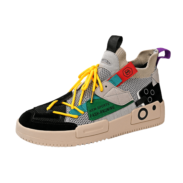 Stevvex men's sneakers casual trainer multicolor mesh with yellow laces on Tampa Home & Garden Store