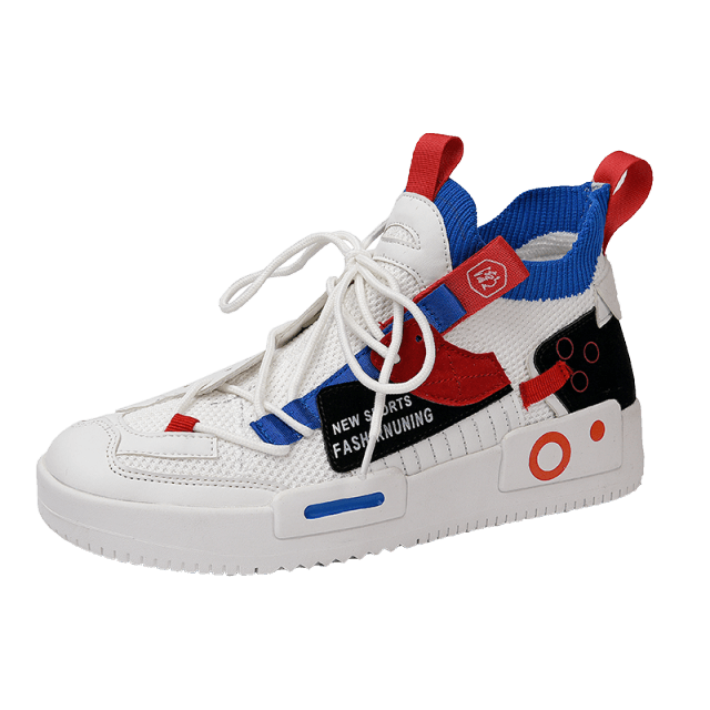Stevvex white multi-color sneakers with blue red accents, breathable casual gym trainer on Tampa Home & Garden Store
