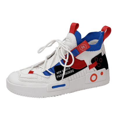 Stevvex white multi-color sneakers with blue red accents, breathable casual gym trainer on Tampa Home & Garden Store