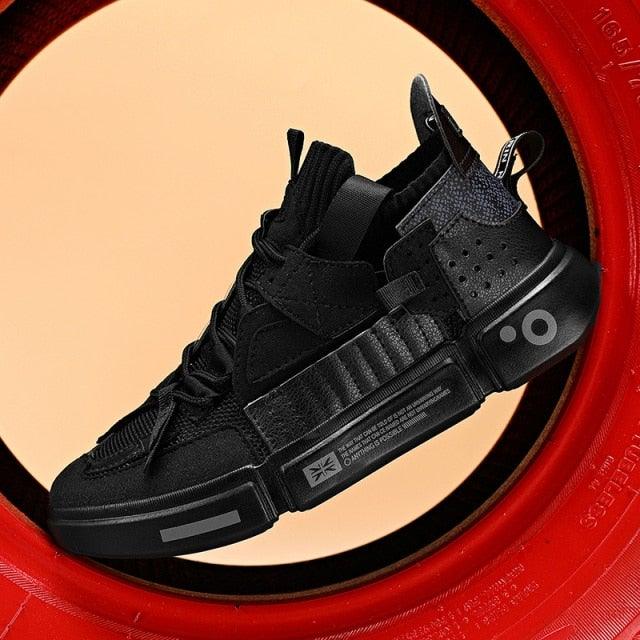 Stevvex luxury mens sneakers with knit upper and strap accents black athletic shoes on Tampa Home & Garden Store