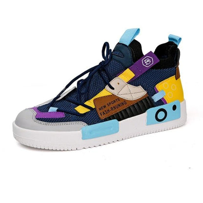 Stevvex men's sneakers navy upper with colorblock purple yellow teal accents sole on Tampa Home & Garden Store