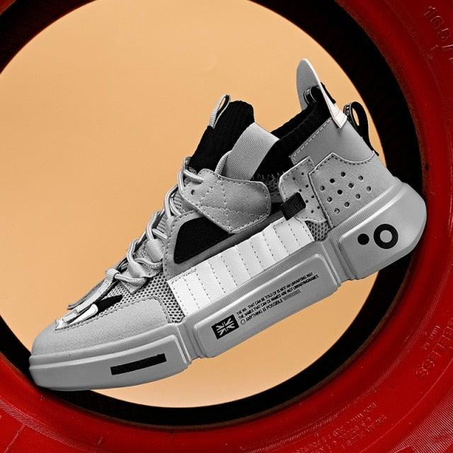 Stevvex luxury mens sneakers grey black athletic shoes with midfoot strap and chunky sole on Tampa Home & Garden Store