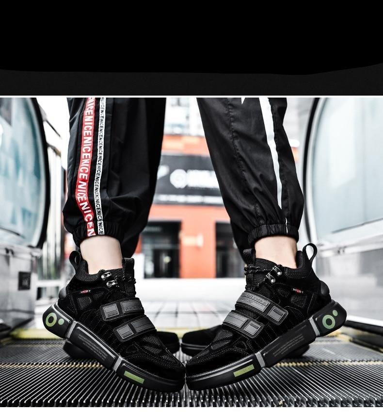 Stevvex black men's sneakers with Velcro straps and breathable knit upper on Tampa Home & Garden Store