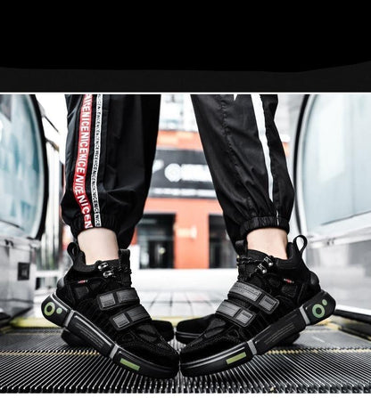 Stevvex black men's sneakers with Velcro straps and breathable knit upper on Tampa Home & Garden Store