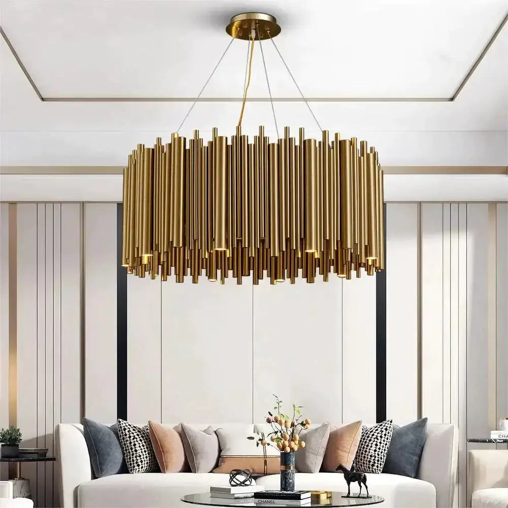 Chandelier modern round gold radial pendant light with metal rods Decorbites living room on Tampa Home & Garden Store
