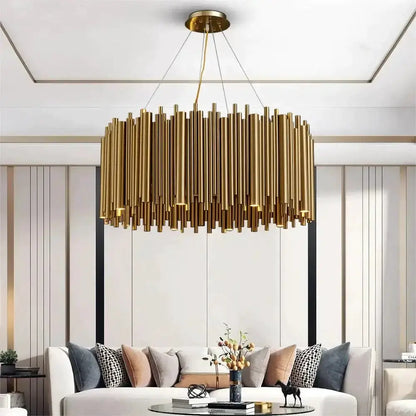 Chandelier modern round gold radial pendant light with metal rods Decorbites living room on Tampa Home & Garden Store