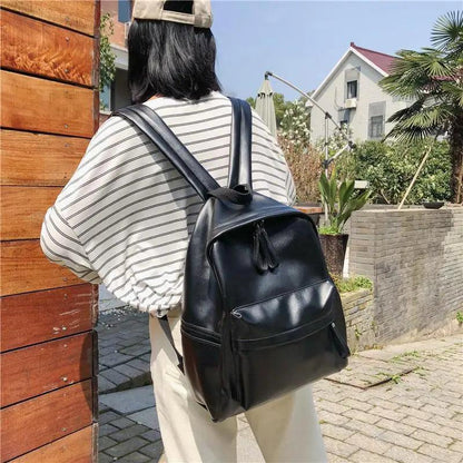 Stevvex PU leather backpack, black, large-capacity school and travel bag on Tampa Home & Garden Store