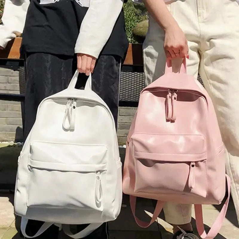 Stevvex PU leather backpack pair in white and pink, large-capacity school backpacks on Tampa Home & Garden Store