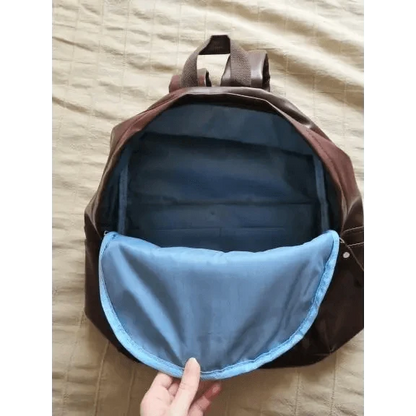 Backpack Stevvex brown PU leather with blue interior lining and large main compartment on Tampa Home & Garden Store