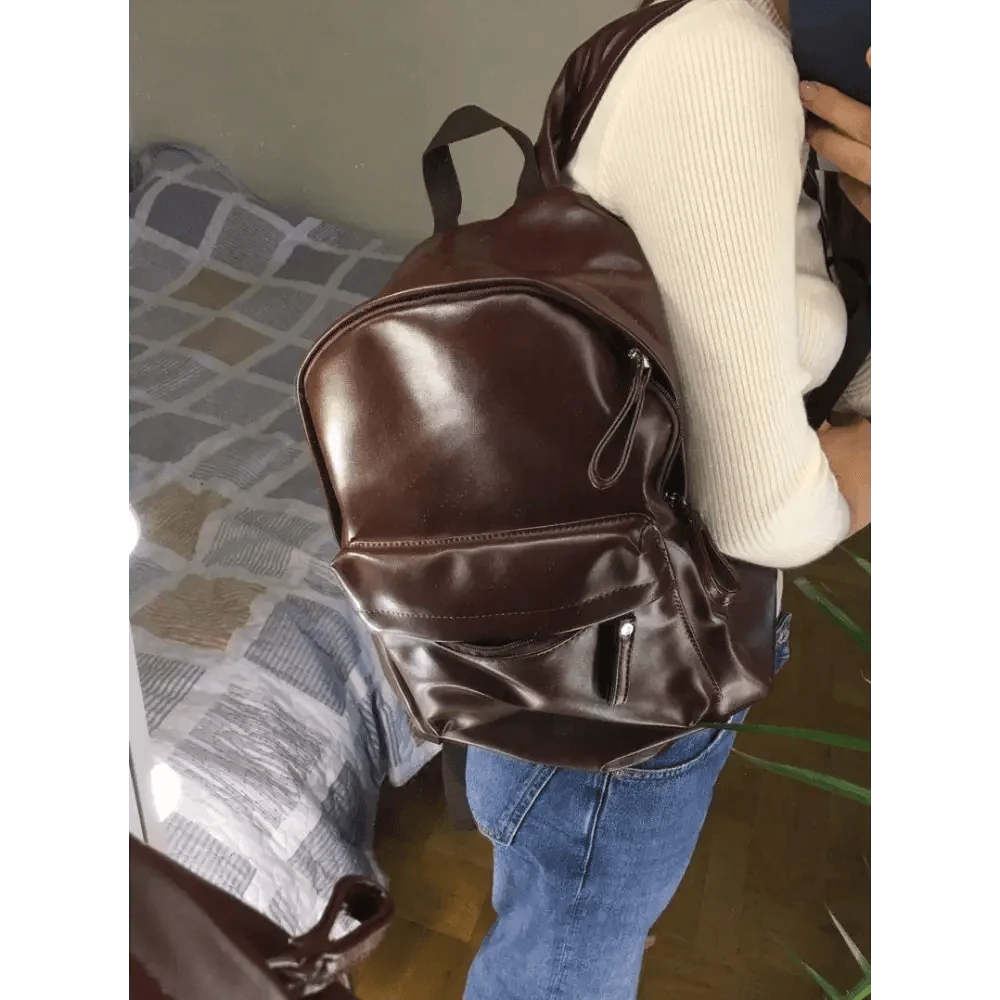 Backpack Stevvex brown PU leather luxury modern school bag for teens, large capacity on Tampa Home & Garden Store