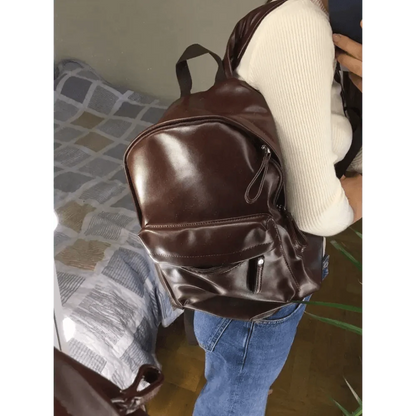 Backpack Stevvex brown PU leather luxury modern school bag for teens, large capacity on Tampa Home & Garden Store