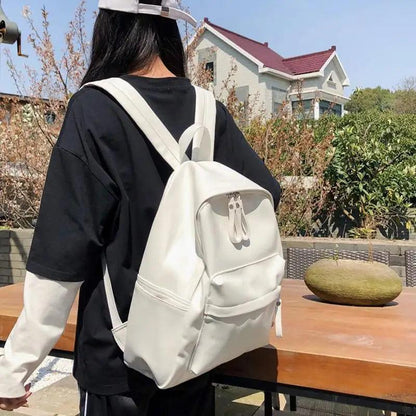 Stevvex white PU leather backpack, large-capacity school and travel bag with dual zipper pulls on Tampa Home & Garden Store