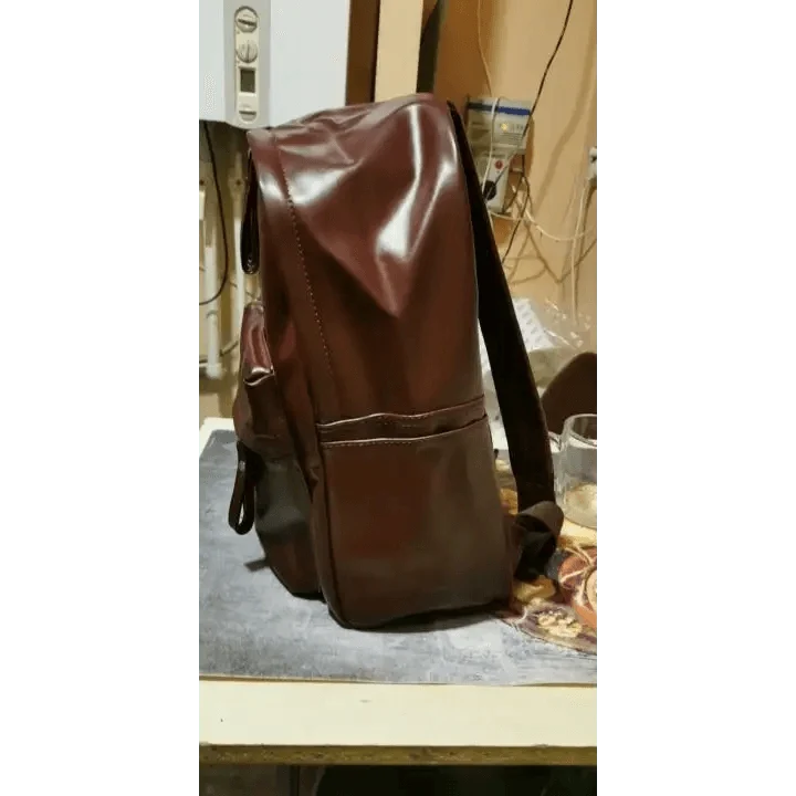 Backpack Stevvex brown PU leather with front pocket large-capacity travel school bag on Tampa Home & Garden Store